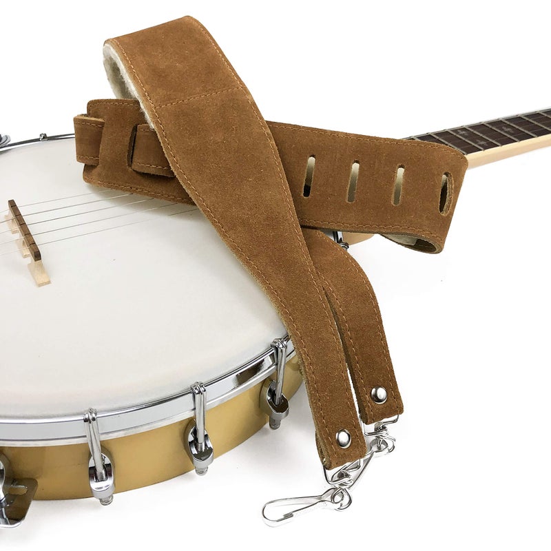 P Perri's Leathers Ltd. Perri's Leathers Ltd. - Suede Banjo Strap with with Metal Hooks - Adjustable Strap from 44.5"" to 53"" Soft Sheepskin Fur Pad - Natural (P25SHBJ-6696) - Image 3